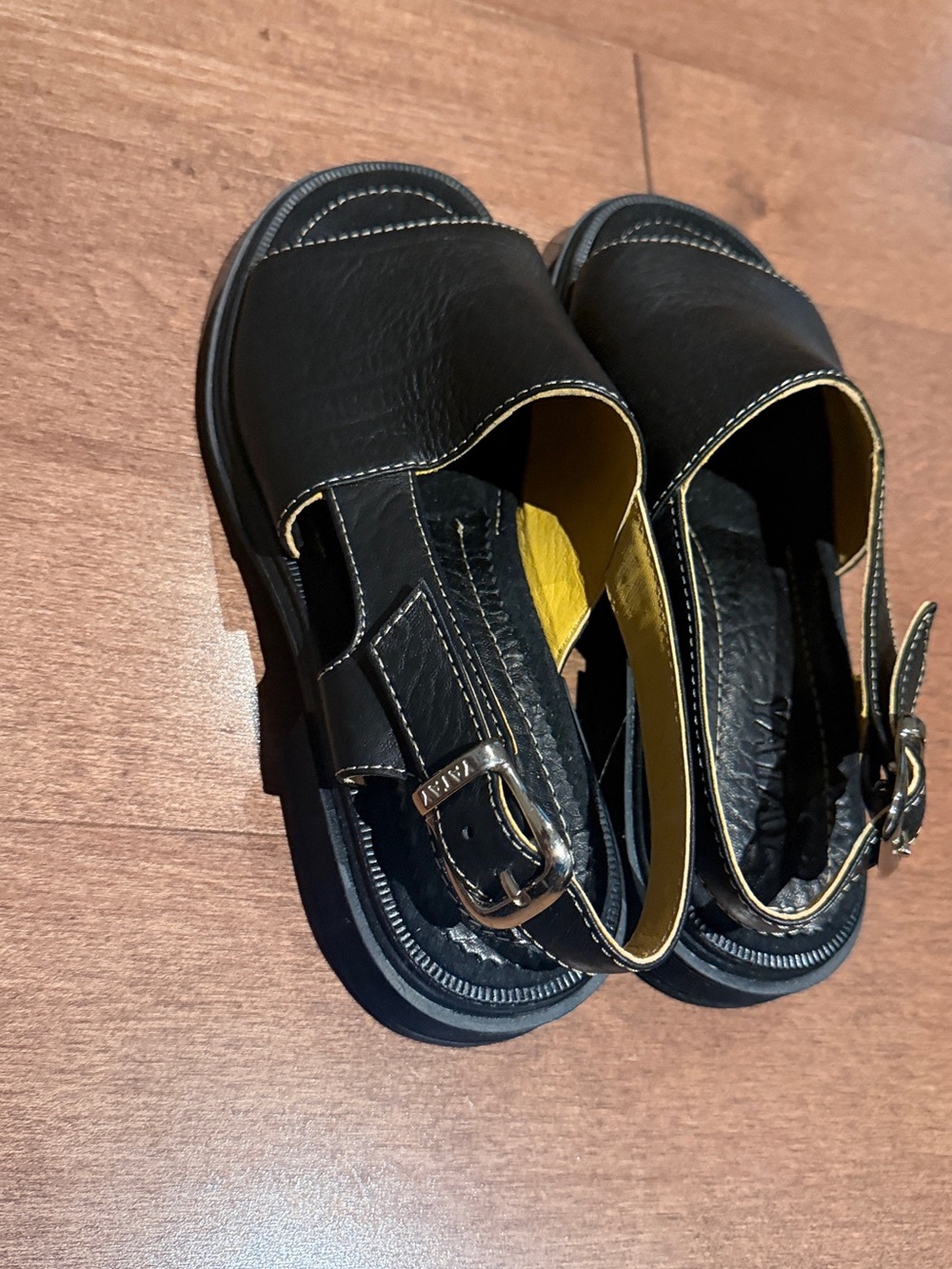 Women Black Open-Toe Sandals with Buckle